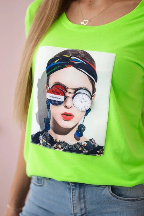 Bluzka z grafiką kobiety zielony neon
