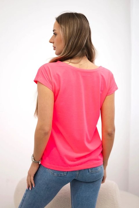 Bluzka z nadrukiem ust różowy neon