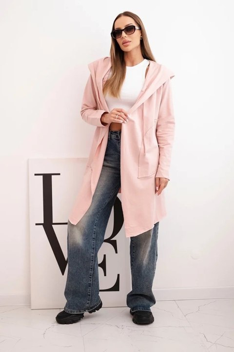 Narzutka z luźnym kapturem ciemny pudrowy róż