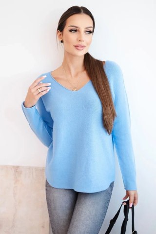 Sweter damska z wiskozą z dekoltem w serek niebieski