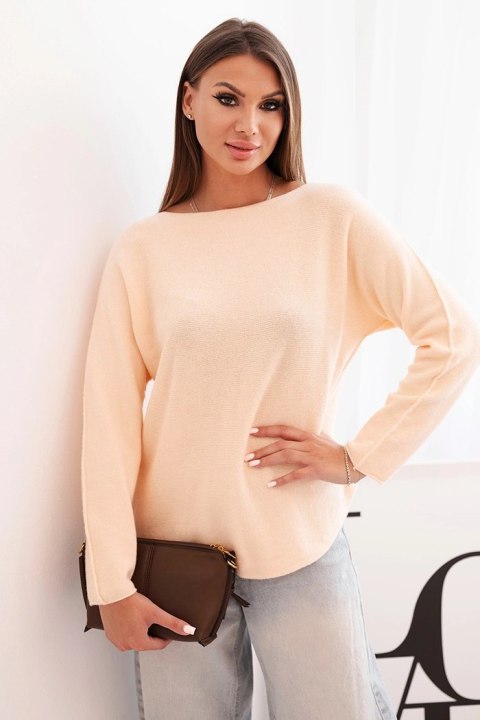 Sweterek damska z wiskozy z długim rękawem i okrągłym dekoltem morelowy