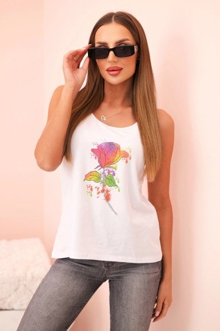 Bluzka damska bawełniana na ramiączkach z nadrukiem kwiatowym biała