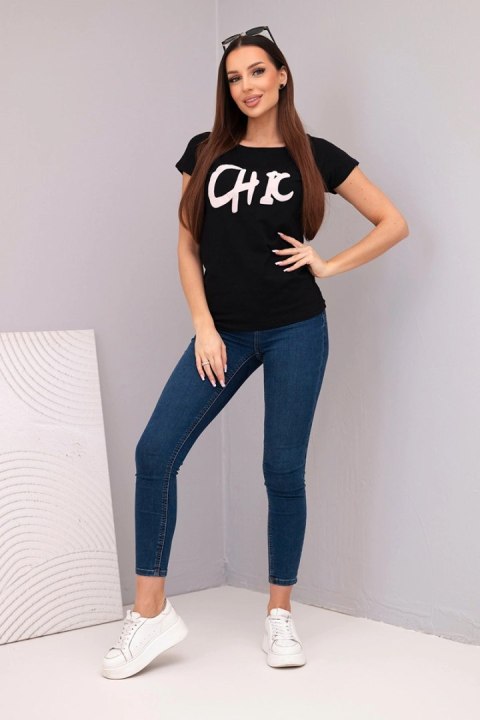 Bluzka damska bawełniana z nadrukiem CHIC czarna