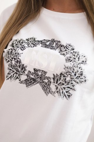 Bluzka damska bawełniana z ozdobnym nadrukiem ESL biała