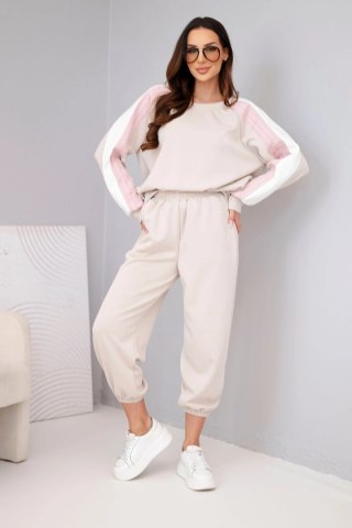 Komplet damski masełkowy z lampasem i ściągaczem beżowy
