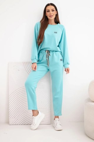 Komplet damski masełkowy z wiskozy z bluzą i spodniami turkusowy