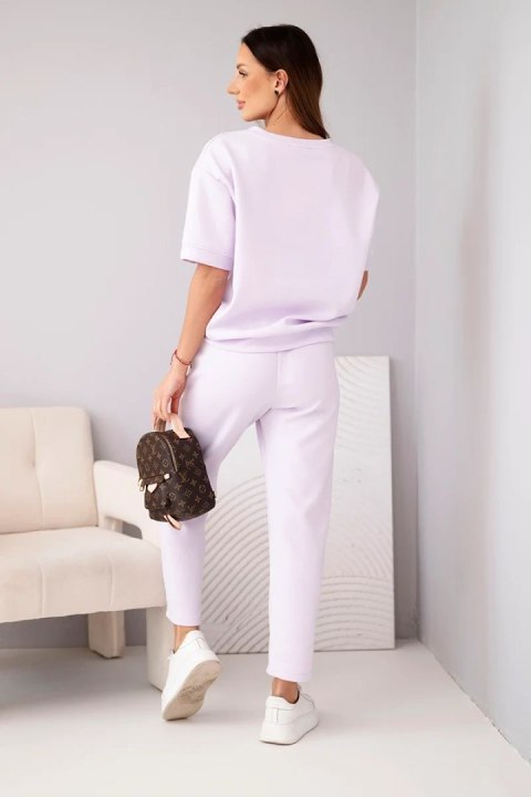 Komplet damski wiskozowy masełko z krótkim rękawem i spodniami z podwijaną nogawką jasny fioletowy