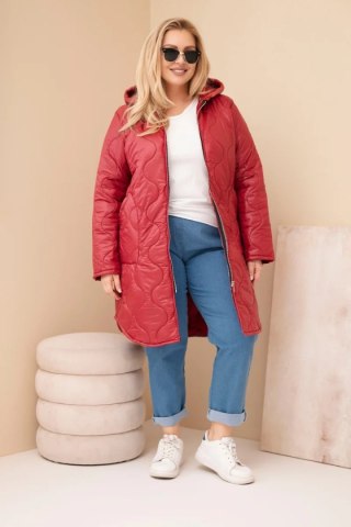Kurtka damska Plus Size zimowa pikowana z kapturem bordowa