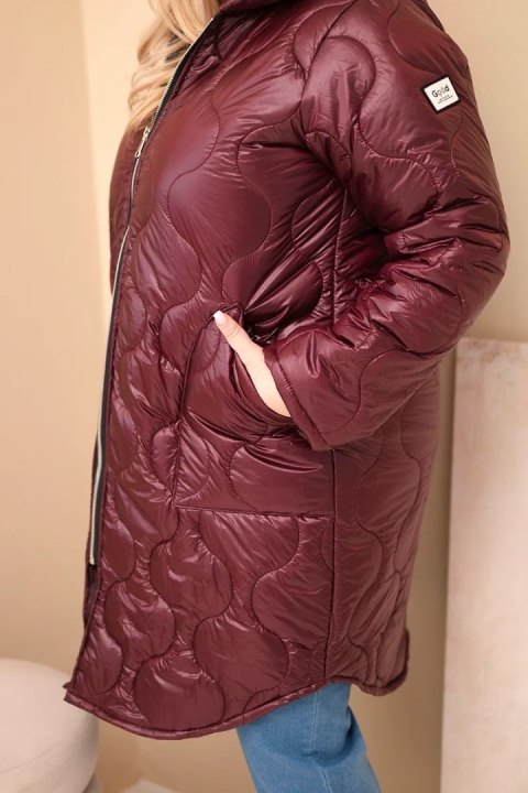 Kurtka damska Plus Size zimowa pikowana z kapturem śliwkowa