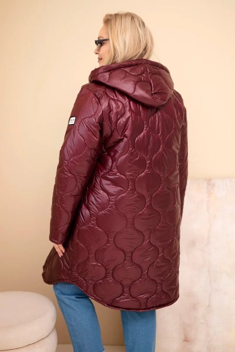 Kurtka damska Plus Size zimowa pikowana z kapturem śliwkowa