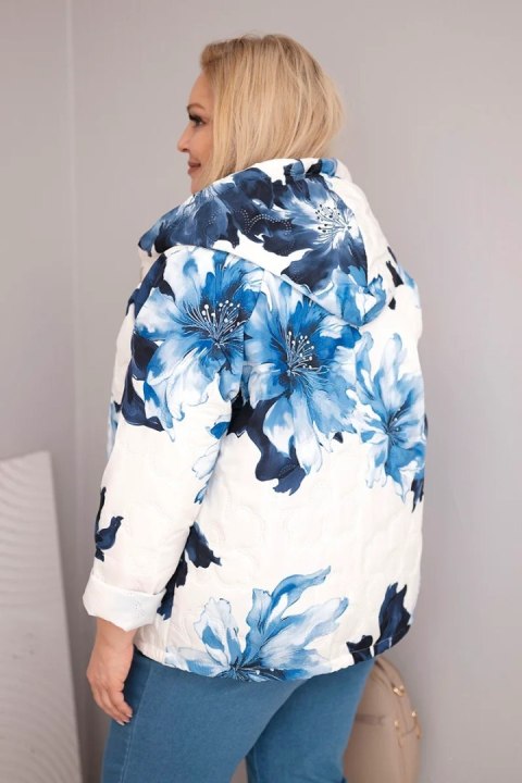 Kurtka damska wiosenna Plus Size z florystycznym wzorem granatowa