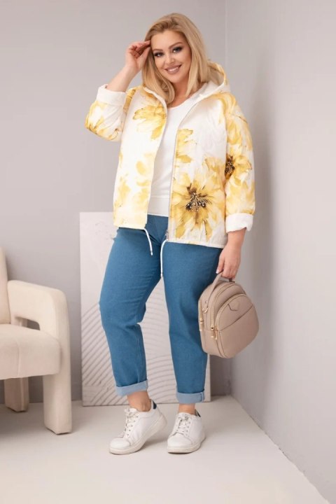 Kurtka damska wiosenna Plus Size z florystycznym wzorem żółta