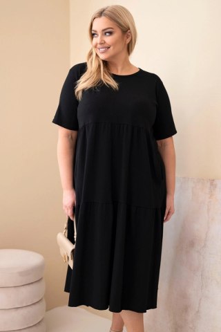 Sukienka damska bawełniana Plus Size z krótkim rękawem i falbaną czarna