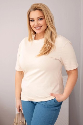 Bluzka damska bawełniana Plus Size z krótkim rękawem basic beżowa