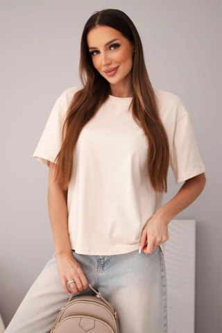 Bluzka damska bawełniana basic z krótkim rękawem beżowa