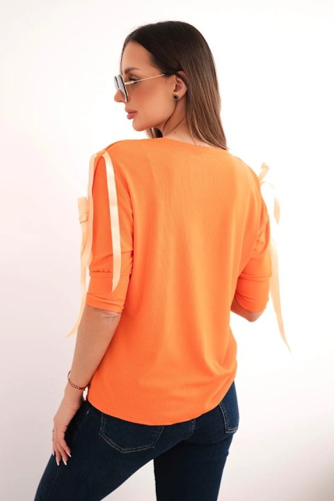 Bluzka damska wiskozowa z ozdobnymi wstążkami pomarańczowa