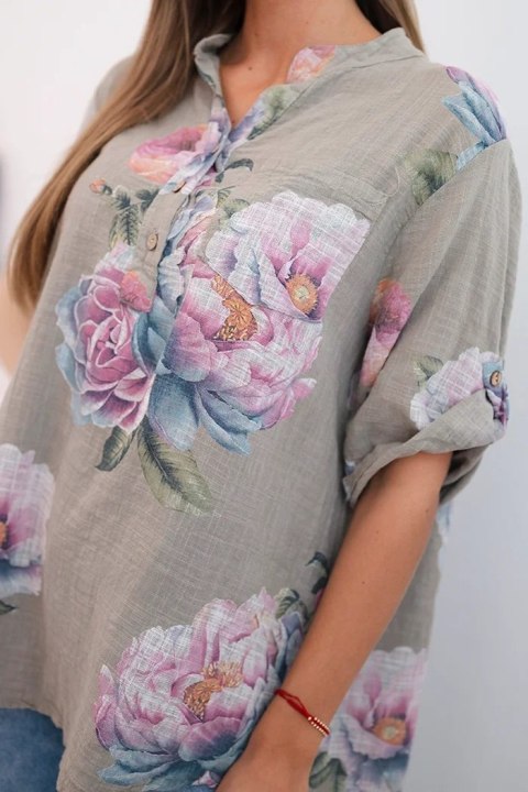 Bluzka damska z bawełny z kwiatowym wzorem fango