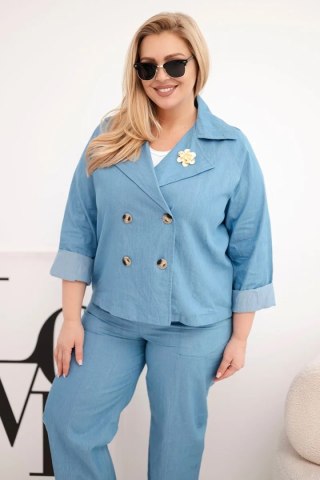 Komplet damski Plus Size bawełniany z marynarką i spodniami jeansowy