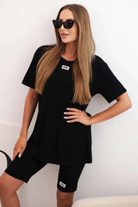 Komplet damski bawełniany z krótkim rękawem i szortami czarny