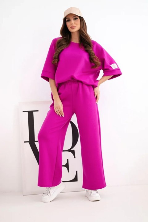 Komplet damski masełkowy z wiskozy bluza i szerokie spodnie ciemny fioletowy