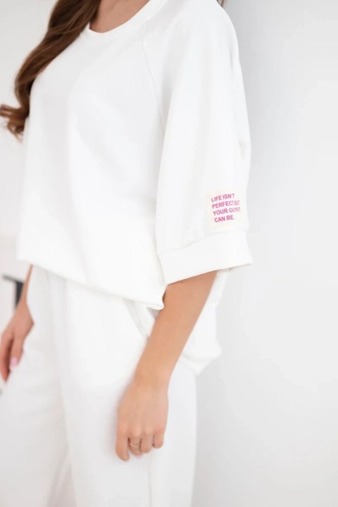 Komplet damski masełkowy z wiskozy bluza i szerokie spodnie ecru