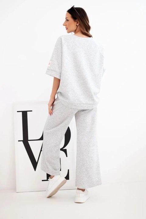 Komplet damski masełkowy z wiskozy bluza i szerokie spodnie szary melanż