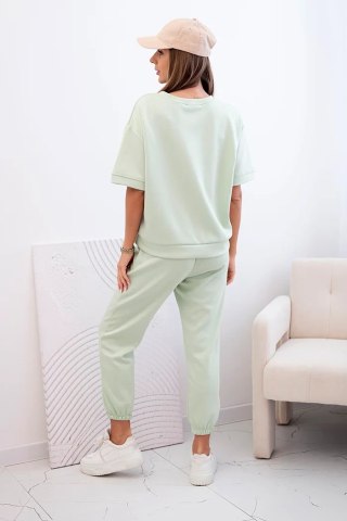 Komplet damski z wiskozy masełko z krótkim rękawem i spodniami jasny miętowy