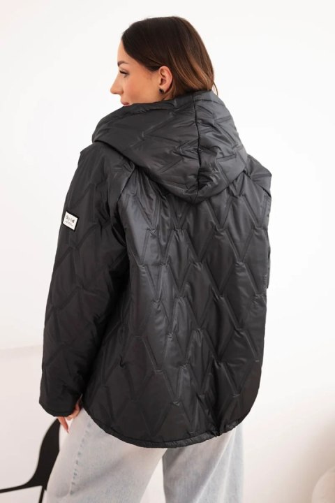 Kurtka damska wiosenna pikowana z kapturem i zamkiem czarna