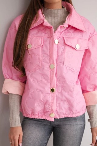 Kurtka damska wiosenna pikowana z kwiatowym wzorem cukierkowy róż