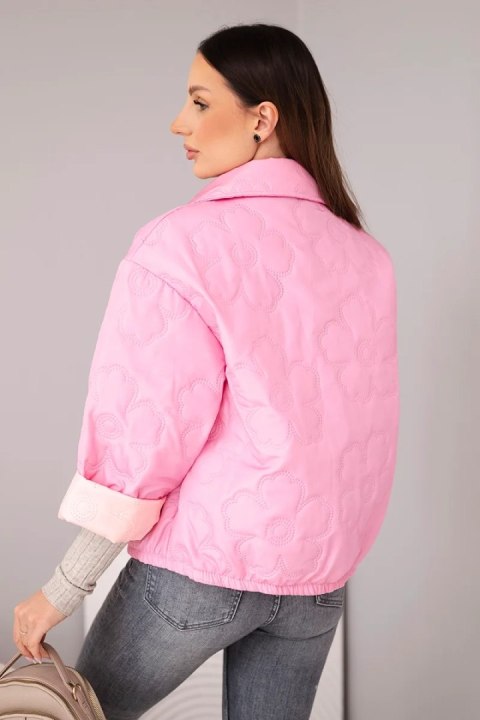 Kurtka damska wiosenna pikowana z kwiatowym wzorem cukierkowy róż