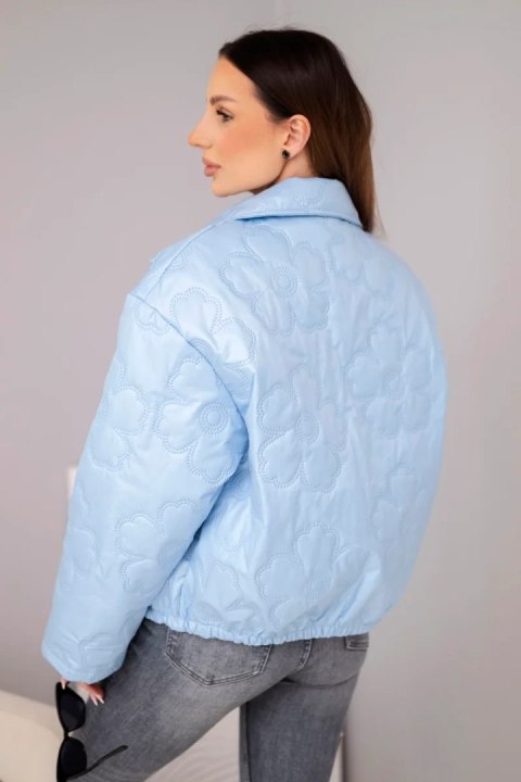 Kurtka damska wiosenna pikowana z kwiatowym wzorem niebieska