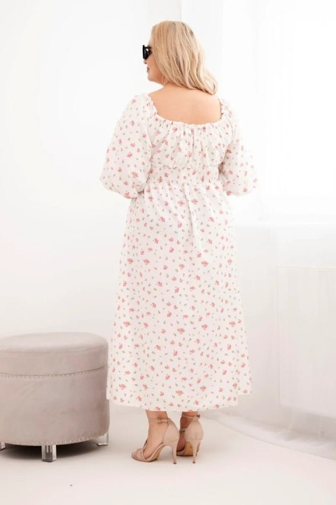 Sukienka damska Plus Size z dekoltem na troczki i elastyczną talią ecru