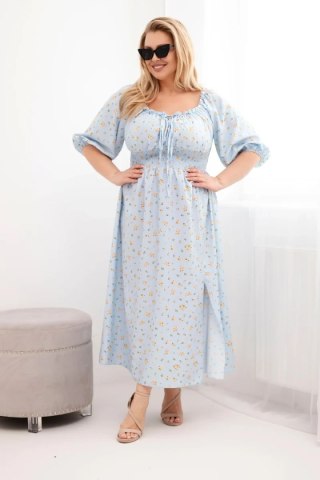 Sukienka damska Plus Size z dekoltem na troczki i elastyczną talią niebieska