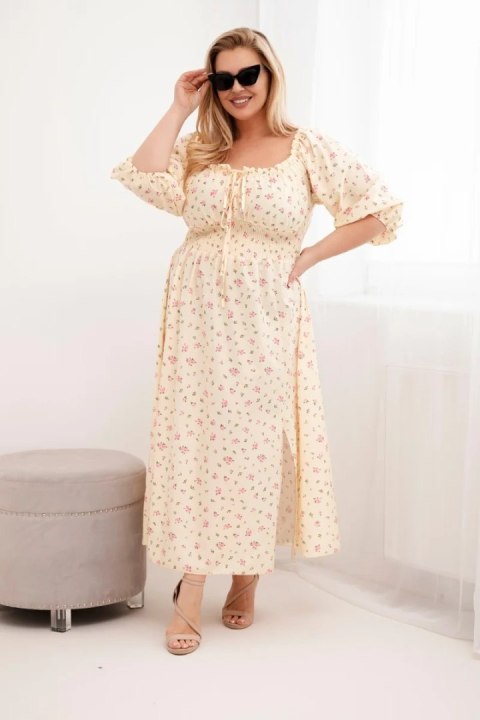 Sukienka damska Plus Size z dekoltem na troczki i elastyczną talią żółta