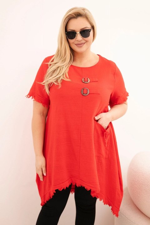 Sukienka damska bawełniana Plus Size z dłuższym tyłem i kieszenią czerwona