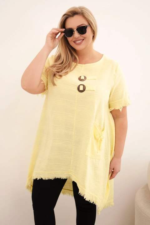 Sukienka damska bawełniana Plus Size z dłuższym tyłem i kieszenią żółta