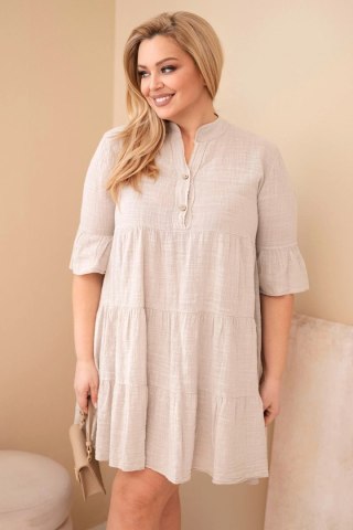 Sukienka damska bawełniana Plus Size z falbanami beżowa