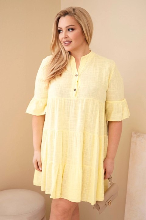 Sukienka damska bawełniana Plus Size z falbanami żółta
