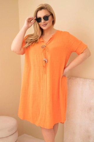 Sukienka damska bawełniana Plus Size z wiązaniem przy dekolcie pomarańczowa