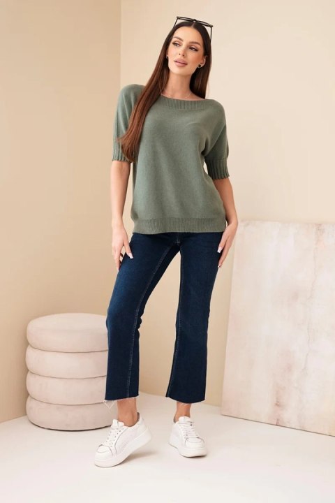 Sweter damski z wiskozy z krótkim rękawem khaki