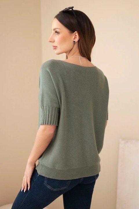 Sweter damski z wiskozy z krótkim rękawem khaki