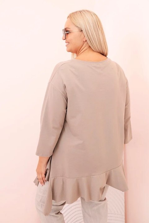 Bluzka damska Plus Size z bawełną z falbaną i rękawem podwijanym fango