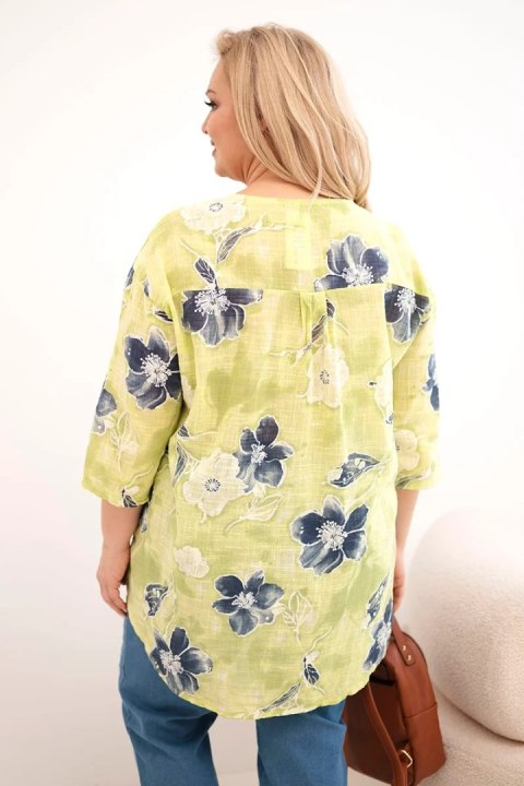 Bluzka damska bawełniana Plus Size w kwiatowy wzór jasno zielona