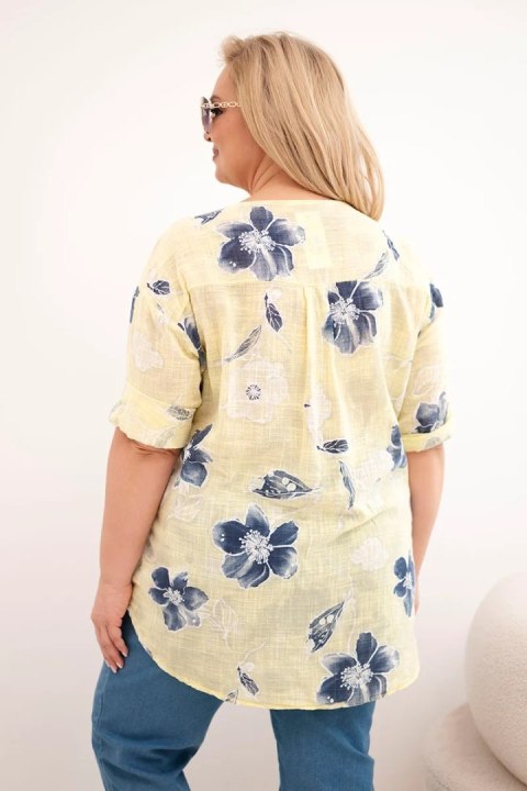 Bluzka damska bawełniana Plus Size w kwiatowy wzór żółta