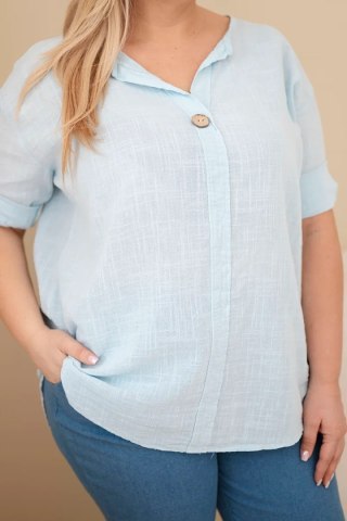 Bluzka damska bawełniana Plus Size z dekoltem na guziki niebieska