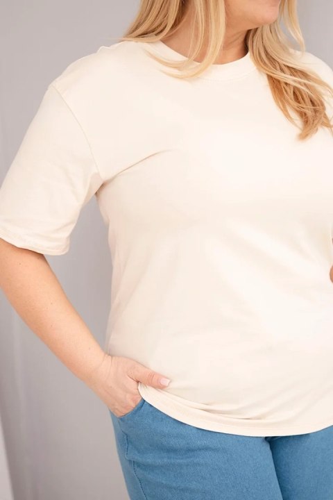 Bluzka damska bawełniana Plus Size z krótkim rękawem basic beżowa