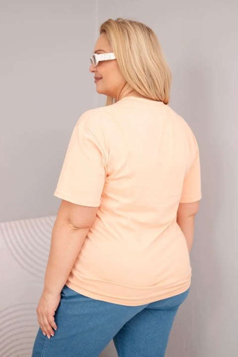 Bluzka damska bawełniana Plus Size z krótkim rękawem basic łososiowa