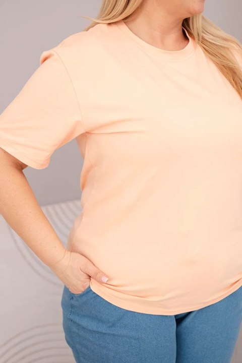 Bluzka damska bawełniana Plus Size z krótkim rękawem basic łososiowa