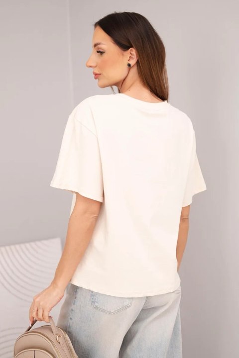 Bluzka damska bawełniana basic z krótkim rękawem beżowa