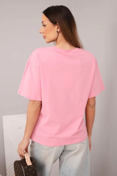 Bluzka damska bawełniana basic z krótkim rękawem jasno różowa
